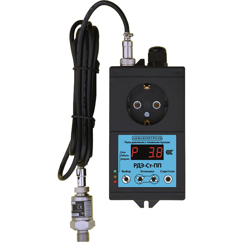 Фото мини реле давления акваконтроль рдэ-ст-2.5-пп с плавным пуском и с выносным датчиком давления Насосы.Бел