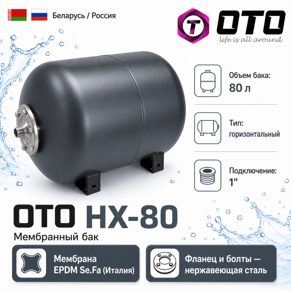 Фото мини гидроаккумулятор oto hx-80, горизонтальный Насосы.Бел