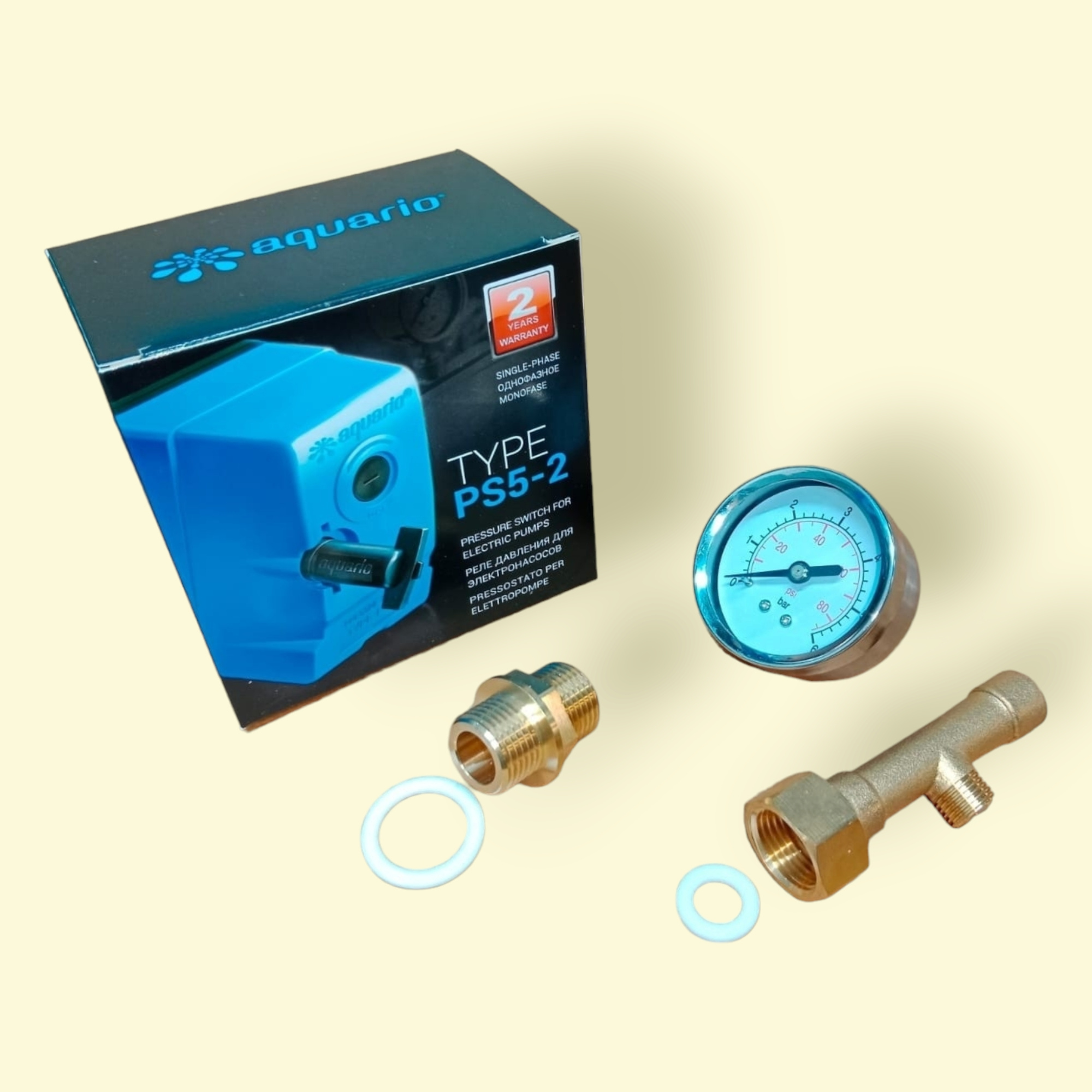 Фотография комплект для проходного бака aquario (реле + штуцер + манометр) Насосы.Бел